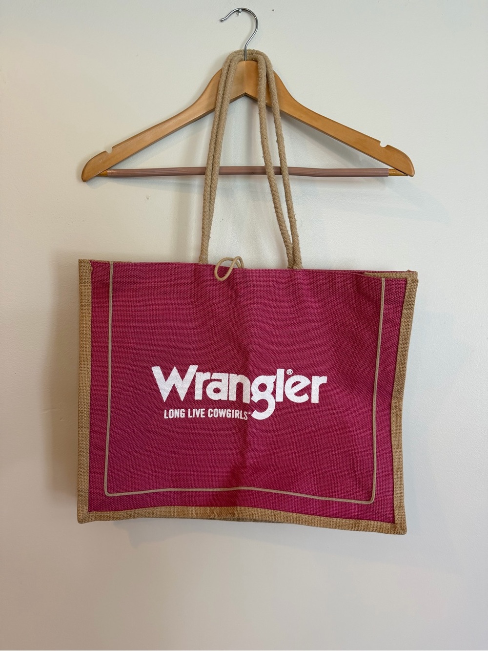 Wrangler Magenta burlap pink Tote with Natural Trim